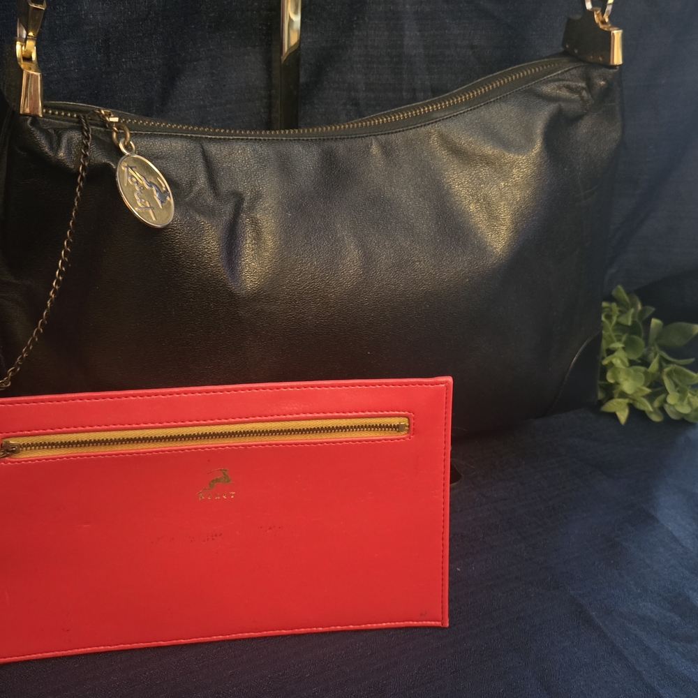 Vintage Koret Red Interior Leather Bag Classic Black Minimalist Shoulder Purse - Picture 3 of 17